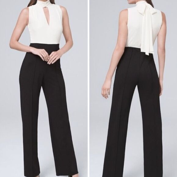 NEW White House Black Market black white‎ colorblock Tie-Detail Jumpsuit, 6 - Picture 1 of 16